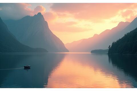 Paysage serein avec des montagnes et un lac reflétant le soleil, inspirant au voyage