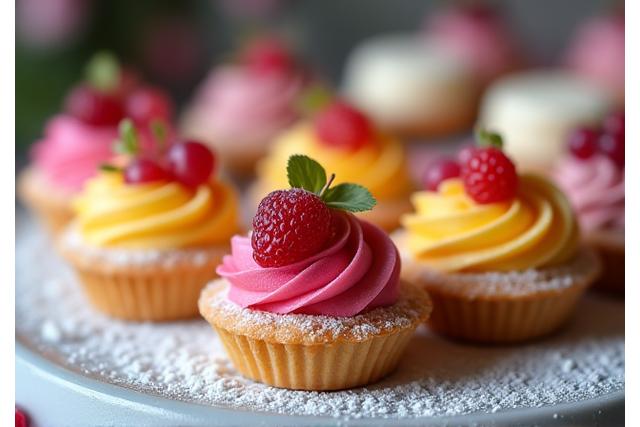 Pâtisseries fines et élégantes, éclairs et tartes aux fruits