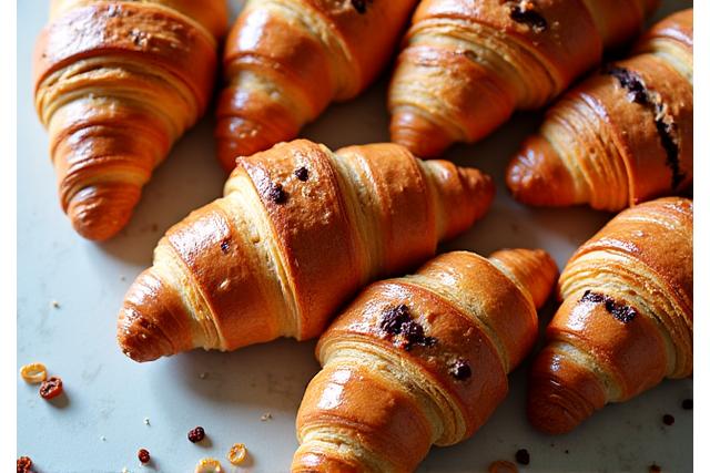 Assortiment de viennoiseries dorées, croissants et pains au chocolat